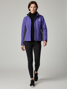 The North Face Jacket Fleece Lined Soft Shell Purple Grey Size Medium